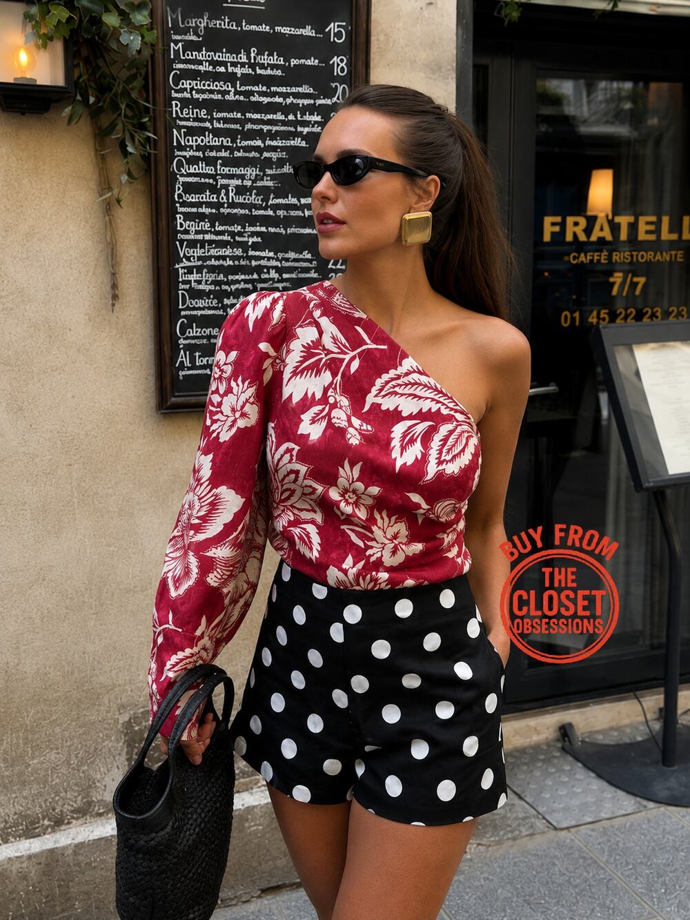 Mango NWT Red Floral Asymmetric Puff Sleeve Blouse 6 8